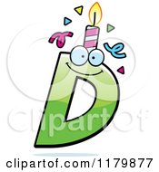Cartoon Of A Green Letter D Birthday Candle Mascot Royalty Free Vector Clipart