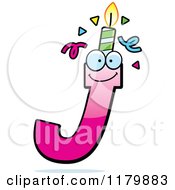 Cartoon Of A Pink Letter J Birthday Candle Mascot Royalty Free Vector Clipart