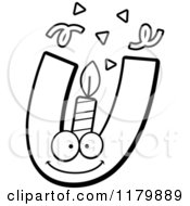 Cartoon Of A Black And White Letter U Birthday Candle Mascot Royalty Free Vector Clipart