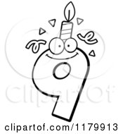 Cartoon Of A Black And White Nine Birthday Candle Mascot Royalty Free Vector Clipart