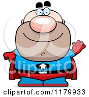 Cartoon Of A Waving Chubby Super Man Royalty Free Vector Clipart