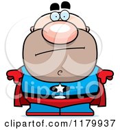 Cartoon Of A Concerned Chubby Super Man Royalty Free Vector Clipart