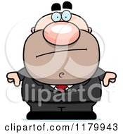 Cartoon Of A Skeptical Chubby Businessman Royalty Free Vector Clipart