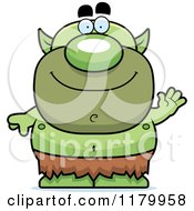 Cartoon Of A Waving Chubby Goblin Royalty Free Vector Clipart