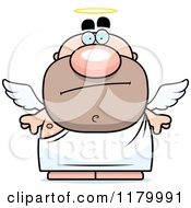 Cartoon Of A Skeptical Chubby Male Angel Royalty Free Vector Clipart