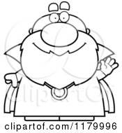 Cartoon Of A Black And White Waving Chubby Wizard Royalty Free Vector Clipart