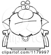 Cartoon Of A Black And White Worried Chubby Wizard Royalty Free Vector Clipart