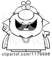 Cartoon Of A Black And White Smart Chubby Wizard With An Idea Royalty Free Vector Clipart