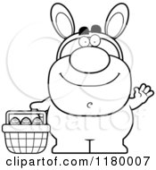Cartoon Of A Black And White Waving Man In An Easter Bunny Costume Royalty Free Vector Clipart
