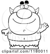 Cartoon Of A Black And White Waving Chubby Goblin Royalty Free Vector Clipart