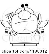 Cartoon Of A Black And White Bored Chubby Cupid Royalty Free Vector Clipart