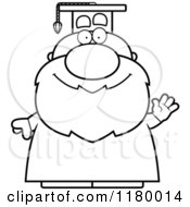 Cartoon Of A Black And White Waving Chubby Professor In A Graduation Gown Royalty Free Vector Clipart