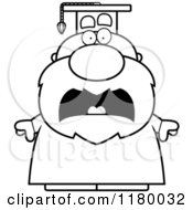 Cartoon Of A Black And White Scared Chubby Professor In A Graduation Gown Royalty Free Vector Clipart