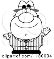 Cartoon Of A Black And White Waving Chubby Mobster Royalty Free Vector Clipart