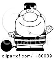 Cartoon Of A Black And White Waving Chubby Convict Royalty Free Vector Clipart by Cory Thoman
