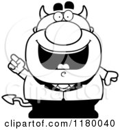 Cartoon Of A Black And White Smart Chubby Devil With An Idea Royalty Free Vector Clipart