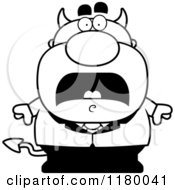 Cartoon Of A Black And White Scared Chubby Devil Royalty Free Vector Clipart