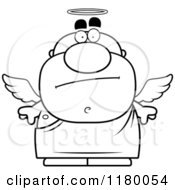 Cartoon Of A Black And White Skeptical Chubby Male Angel Royalty Free Vector Clipart