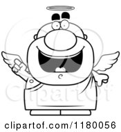 Cartoon Of A Black And White Smart Chubby Male Angel With An Idea Royalty Free Vector Clipart