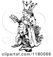 Clipart Of A Retro Vintage Black And White King Reading Royalty Free Vector Illustration