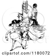 Clipart Of A Retro Vintage Black And White King And Man Royalty Free Vector Illustration