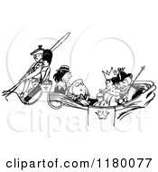 Clipart Of A Retro Vintage Black And White Fish And People In A Royal Carriage Royalty Free Vector Illustration
