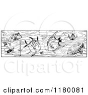 Clipart Of A Black And White Group Of Fish Royalty Free Vector Illustration