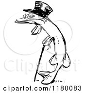 Clipart Of A Black And White Sketched Old Fish Royalty Free Vector Illustration