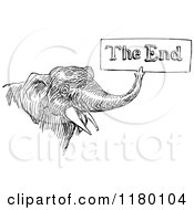 Poster, Art Print Of Retro Vintage Black And White Elephant Holding A The End Sign
