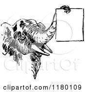 Poster, Art Print Of Retro Vintage Black And White Elephant Holding A Sign With Its Trunk