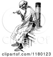 Clipart Of A Retro Vintage Black And White Old Man Smoking A Pipe Royalty Free Vector Illustration