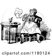 Clipart Of A Retro Vintage Black And White Old Man Smoking A Pipe 2 Royalty Free Vector Illustration