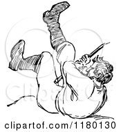 Clipart Of A Retro Vintage Black And White Man Falling Royalty Free Vector Illustration