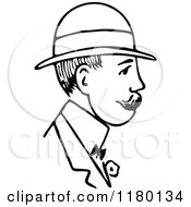 Clipart Of A Black And White Sketched Man Wearing A Hat 7 Royalty Free Vector Illustration