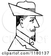 Clipart Of A Black And White Sketched Man Wearing A Hat 4 Royalty Free Vector Illustration