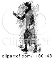 Poster, Art Print Of Retro Vintage Black And White Woman In The Rain