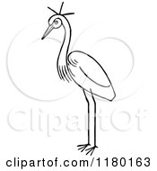 Clipart Of A Black And White Crested Crane Bird 2 Royalty Free Vector Illustration