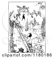 Clipart Of A Retro Vintage Black And White Boy Saving A Bird Royalty Free Vector Illustration