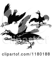 Clipart Of Retro Vintage Black And White Crows Royalty Free Vector Illustration