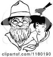 Clipart Of A Black And White Sketched Man Girl And Bird Royalty Free Vector Illustration