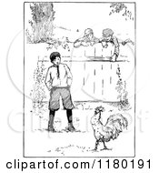 Poster, Art Print Of Retro Vintage Black And White Boy In A Yard With A Chicken