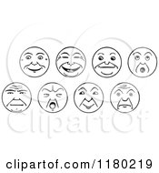 Clipart Of A Black And White Sketched Emoticon Faces Royalty Free Vector Illustration