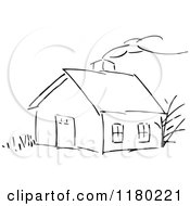 Clipart Of A Black And White Sketched House Royalty Free Vector Illustration