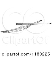 Clipart Of A Black And White Sketched Feather And Pencil Royalty Free Vector Illustration