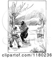 Poster, Art Print Of Retro Vintage Black And White Bear And Hunter By People