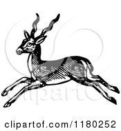 Clipart Of A Retro Vintage Black And White Leaping Deer Royalty Free Vector Illustration