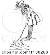 Clipart Of A Retro Vintage Black And White Girl Fishing Royalty Free Vector Illustration