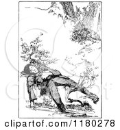 Poster, Art Print Of Retro Vintage Black And White Boy Sleeping By A Creek