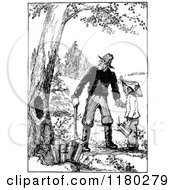 Poster, Art Print Of Retro Vintage Black And White Grandfather And Son Ready To Collect Honey
