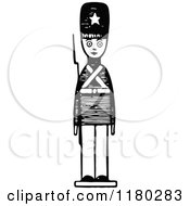 Clipart Of A Retro Vintage Black And White Toy Soldier 2 Royalty Free Vector Illustration